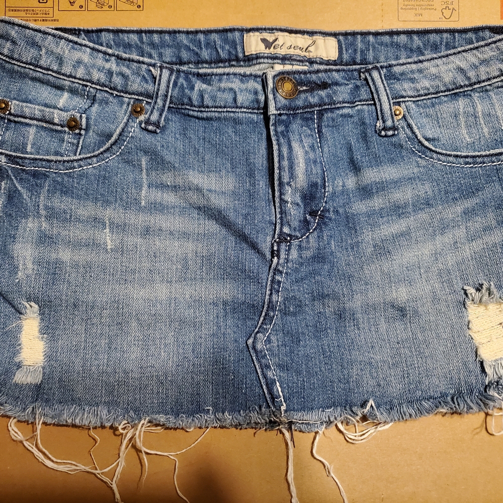 Y2K Distressed Denim Micro Mini Skirt Wet Seal Festival Indie